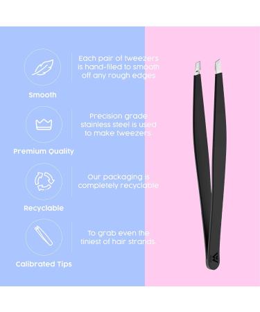 Wamza Slanted Eyebrow Tweezers for Women & Men - Stainless Steel Precision Hair Pluckers for Chin & Fine Hair - Black - 1 Pack - Buy Online on GoSupps.com