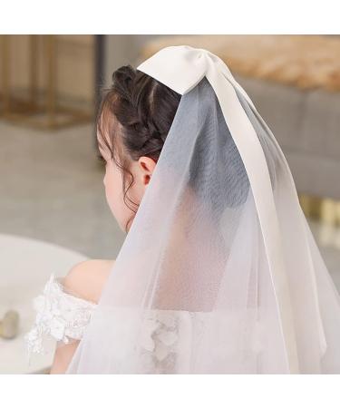 IYOU Communion Headpiece with Veil White Bowknot Hair Clips Flower Girl Birthday Wedding Hair Accessories for Flower Girls - Buy Online on GoSupps.com