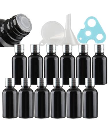 Tianzd 12 pieces empty small 30 ml gloss black glass bottles with sealed stopper silver aluminum screw cap glass bottle flasher oil fragrance perfume massage aromatherapy silver 30ml