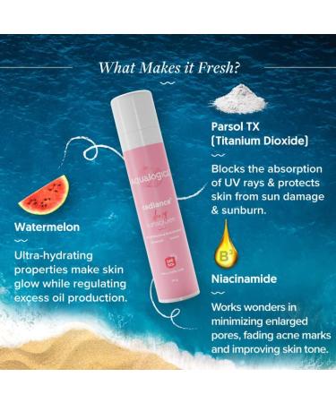 Aqualogi Radiance Plus Dewy Sunscreen Cream - SPF 50+ | Watermelon & Niacinamide | UVA/UVB Protection | 50g | International Shipping Available - Buy Online on GoSupps.com