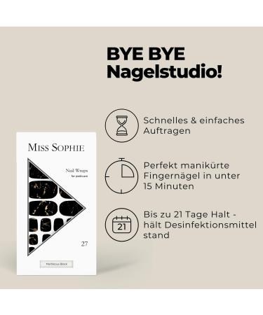 Original Miss Sophie Pedi Wraps | Marbleous Black Pedicure - 27 Ultra-Thin Nail Polish Stripes for Natural & Synthetic Nails | Perfect for Acrylic Gel & Shellac - Buy Online on GoSupps.com