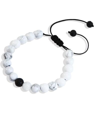 5 Pieces Howlite Lava Rock Stone Bracelets - Essential Oil Diffuser Yoga Beads with Drawstring Bag - Natural Chakra Accessories for Couples - Buy Online on GoSupps.com
