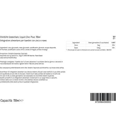  CHILDLIFE ChildLife Essentials Liquid Zinc Plus 118 ml 2 mg of zinc per dose unflavored gluten-free soy-free non-GMO - Buy Online on GoSupps.com