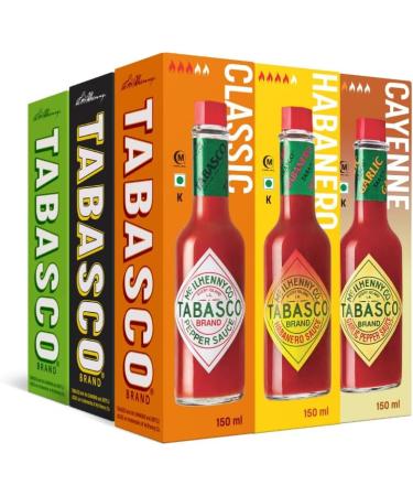 TABASCO Gift Set with Original Red Pepper Green Jalape o Garlic Cayenne Habanero Chipotle Scorpion (6 x 150ml) and Srira - Buy Online on GoSupps.com