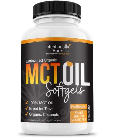 Intentionally Bare Organic MCT Oil Capsules - Keto, Paleo, Low Carb  70% C8 | 30% C10  Great for Travel - 100% MCT Oil  Unflavored  1000mg per Capsule - 300 Capsules - Buy Online on GoSupps.com