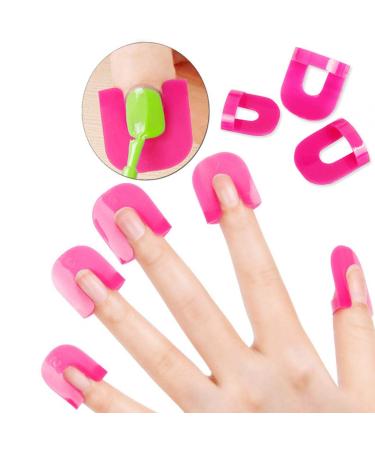 26pcs Plastic Nail Polish Protector for Fingers, U Shape Nail Polish Stencil Reusable Nail Covers Tools, Nail Polish Spill Proof Model Polish Glue Overflow Nail Art Accessories Rose Red