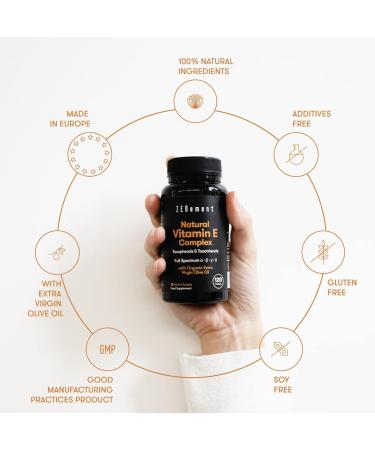 Natural Vitamin E Complex Softgels with Organic Olive Oil | Full Spectrum Antioxidant | 120 Softgels | Zenement - Buy Online on GoSupps.com