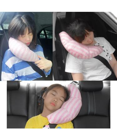 Kids Car Travel Pillow - Neck Support & Seat Belt Cushion for Toddlers - Pink Stripe - Buy Online on GoSupps.com