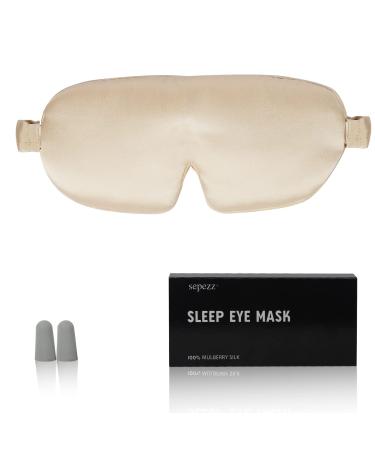 Silk Sleep Mask 100% Mulberry Sleeping Mask with Adjustable Silk Eye Mask for Sleeping Women and Men Sleep Eye Mask for Travel Home and Office (Gold) 