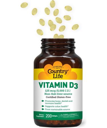 Country Life Vitamin D3 5000 IU - 200 Softgels | Boost Immunity & Bone Health - Buy Online on GoSupps.com