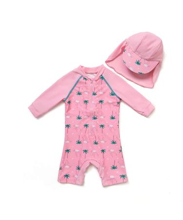 BONVERANO Baby Girls Swimsuit Toddler Bathing Suit Long-Sleeve Zipper One Piece Swimwear with UPF 50+ Sun Protection 18-24 Months Pink Coco