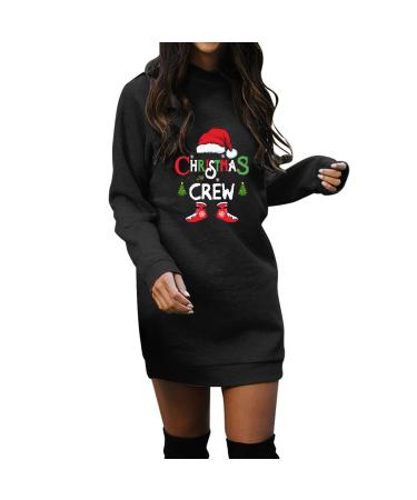Women's Christmas dress costume cartoon ball dress bag Christmas elk party dresses christmas christmas mini sweater Christmas jumper narrow rock black s
