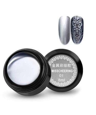 8ml / Bottle Nail Painted Gel Metallic Nail Art UV Varnish Lacquer Metal Glue Nail Phototherapy Nail Glue Gold Silver Mirror Hook Line Painted Glue(01)