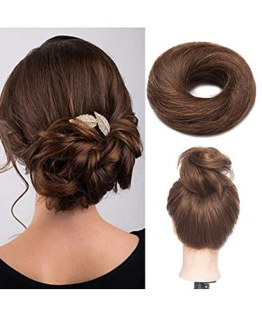 Hair tie with hair hair parts real hair hair tie for hair knot dutt 100% human hair smooth updos 17 grams 04# medium brown 17 g chocolate brown