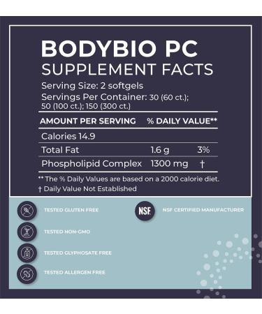 BodyBio PC Liposomal Phospholipid Complex - 100 Non-GMO Softgels for Optimal Health - Buy Online on GoSupps.com