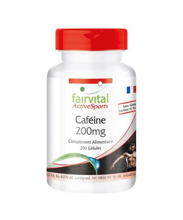 Fairvital | Caffeine 200mg in capsules - for 200 DAYS - Highly dosed - VEGAN - 200 pieces