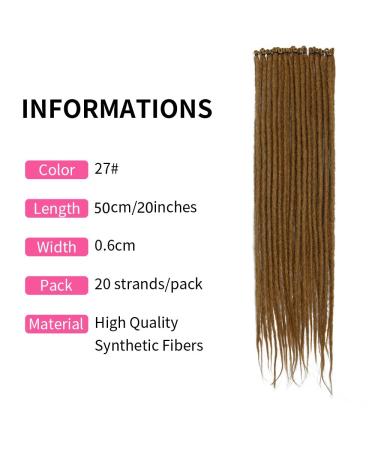 20 Inch Synthetic Dreadlocks Extensions - 20 Strands Pack Soft Crocheted Braided Hair Light Brown Reggae Hip-Hop Style - Buy Online on GoSupps.com