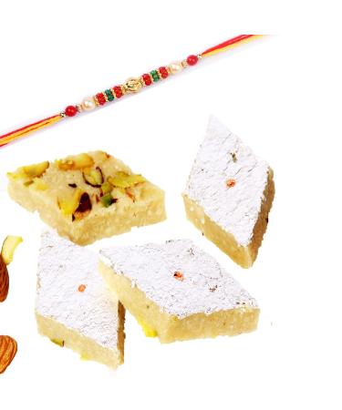 Ghasitaram Gifts Rakhi Gifts for Brothers Sugar Free Badam Katli 200 GMS with Pearl Beads Rakhi