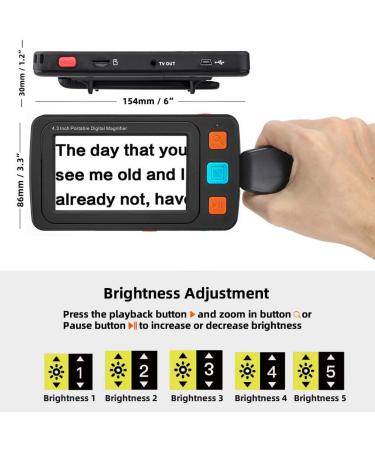 4.3 Handheld Digital Magnifier LCD Display 4-32X Magnification Low Vision Reading Aid - 17 Color Modes (Black) - Buy Online on GoSupps.com