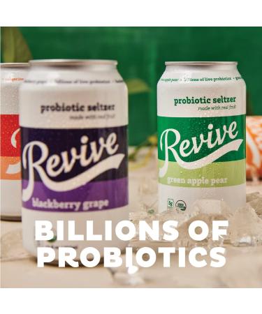 Revive Organic Sparkling Probiotic Seltzer New 12-Pack Mixer | Billions of Live Probiotics Low-Calorie 5g Organic Cane Sugar Vegan & Gluten Free | Supports Gut Health and Immune System New Mixer Pack - Buy Online on GoSupps.com