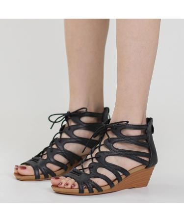 Xtzyglfd Summer Girl Straps Retro Wedge Sandals - Black Bohemian Ethnic Fashion Beach Shoes for Women - UK Size 5.5 - Buy Online on GoSupps.com