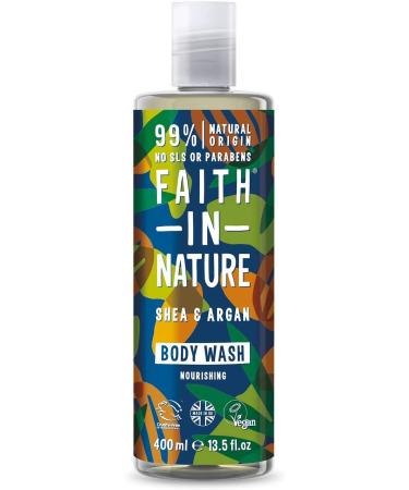 Faith In Nature Natural Shea & Argan Body Wash Nourishing Vegan & Cruelty Free No SLS or Parabens 400ml Shea & Argan 400 ml (Pack of 1)