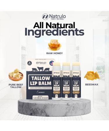 Beef Tallow Lip Balm Natural Tallow Beeswax Chapstick Hydrating Moisturizer Grass Fed Bison Tallow Balm Lip Care Soothes Chapped Dry Lips Sensitive Skin Long Lasting Vitamin Rich USA-Made 3Pk - Buy Online on GoSupps.com