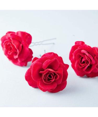 Qinuseaks 6 Pieces Rose Hair Clips Red Rose Floral Clips Flower Hairpin Rose Flower Hair Accessories for Party Wedding Handmade Bridal Accessory - Buy Online on GoSupps.com