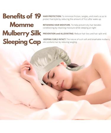 Satin Silk Bonnet - 100% Mulberry 19 Momme Sleep Cap with Ribbons - Beige - Buy Online on GoSupps.com