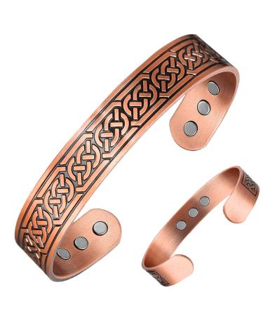 Vicmag Copper Magnetic Bracelet for Men 9 PCS Ultra Strength Magnets Brazaletes 99.99% Solid Pure Copper Cuff Bangles (Adjustable Size with Gift Box) (Ax)