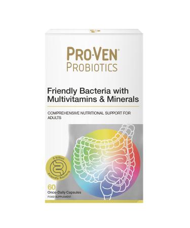 Pro-Ven Probiotics Once Daily 5 Billion CFU Adult Friendly Gut Bacteria +100% NRV Multivitamins & Minerals - 60 Day Supply - Complete Nutritional Support Men Womens Multi Strain Cultures