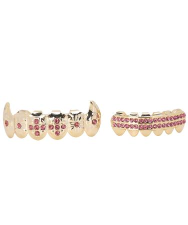 Gold Braces Set - Custom Fit Hip Hop & Punk Teeth Grillz | Metal Decoration Jewelry for Oral Care (Pink) - Buy Online on GoSupps.com