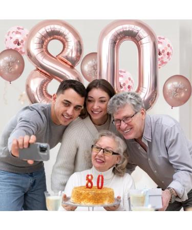 Rose Gold 80th Birthday Balloons Set for Women - Unique Decorations with Printed Latex Happy Birthday Balloons and Confetti Balloons - Buy Online on GoSupps.com