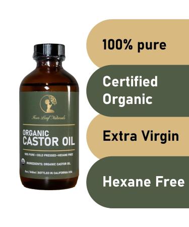 Four Leaf Naturals Organic Unrefined Castor Oil - 8 oz | USDA Certified | Cold-Pressed & Hexane-Free | Ideal for Hair Skin & Digestion - Buy Online on GoSupps.com