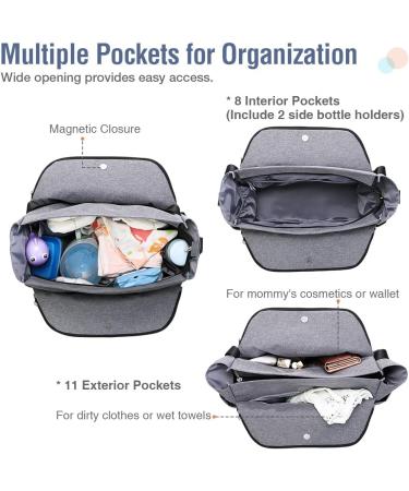 Lekebaby Large Baby Changing Bag - Stylish Nappy Bags for Mom and Dad - Travel Tote with Changing Mat - Quilted Grey - Buy Online on GoSupps.com
