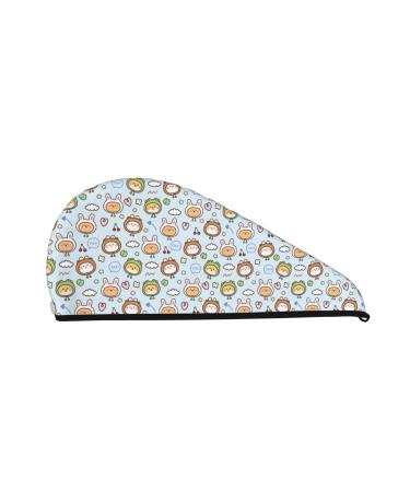 Cute Animals Face Microfiber Hair Towel Soft Super Absorbent Hair Towel Wrap for Women Coral Velvet Quick Dry Hair Cap for Long Curly and Thick Hair