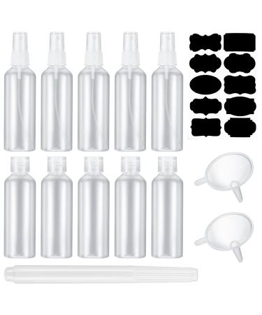 10 pieces 100 ml of travel bottles set (5 x flip-cap bottles 5 x fog spray bottles) empty plastic bottles filling bottles for filling for trips cosmetics with 2 funnels 1 label 1 pen 100ml