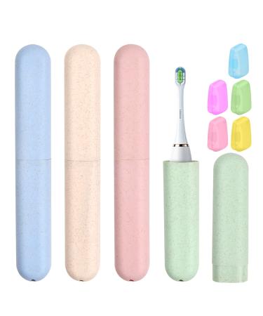Naseom 4 Pack Toothbrush Case Portable Toothbrush Container with 5 Toothbrush Head Protective Cover Travel Portable Toothbrush Case