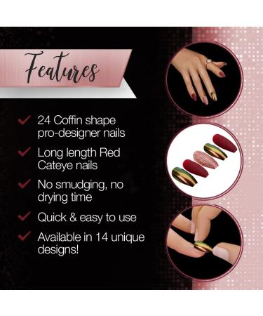 Ardell Nail Addict - Red Cat Eye | 24 Press-On Artificial Nails with Glue & File | Long Tips for Beautiful Fingernails - Buy Online on GoSupps.com