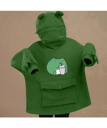 Women's Cute Frog Fashion Hoodie Sweatshirt | Long Sleeve Cartoon Casual Hoodie | Green Pullover with Pockets | Small Size - Buy Online on GoSupps.com