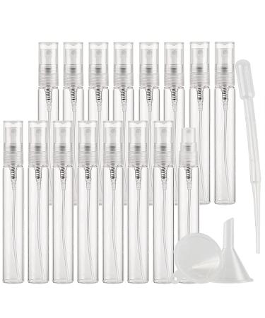 TIANZD Pack of 25 Empty 10ml Clear Transparent Glass Fine Mist Pump Spray Bottles Travel Mini Portable Spray Perfume Cosmetic Containers Sample Vials Refillable with Funnel and Dropper
