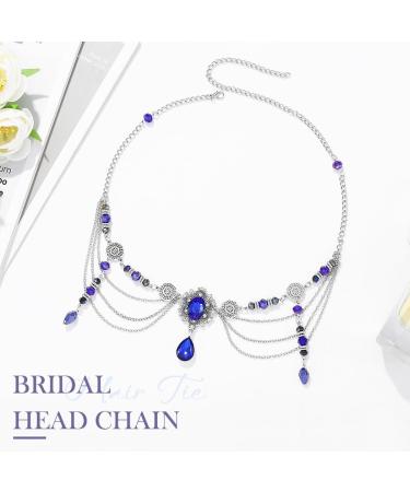 Reaky Head Chain Boho Tassels Headbands Blue Rhinestone Headpiece Bead Hairband Festival Hair Accessories for Women - Buy Online on GoSupps.com