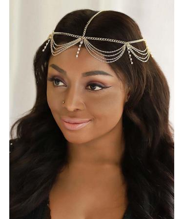 Catery Gold Hair Chain Jewelry - Boho Headpiece with Rhinestones for Women and Girls - Buy Online on GoSupps.com