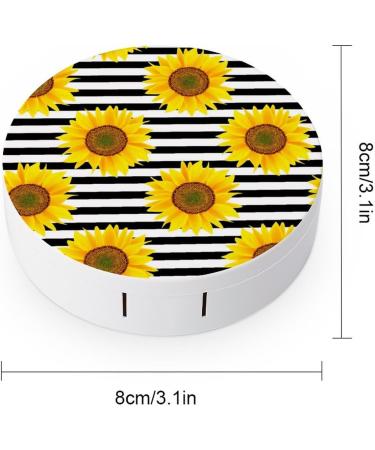 Sunflowers on Black & White Striped Contact Lens Case | Portable Travel Box with Mirror - Perfect for Easy Lens Care - Buy Online on GoSupps.com