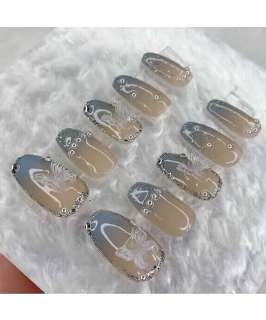 Enppode French Tip Press on Nails Medium 24 PCs/Set - Butterfly Design Acrylic Fake Nails for Women - Buy Online on GoSupps.com