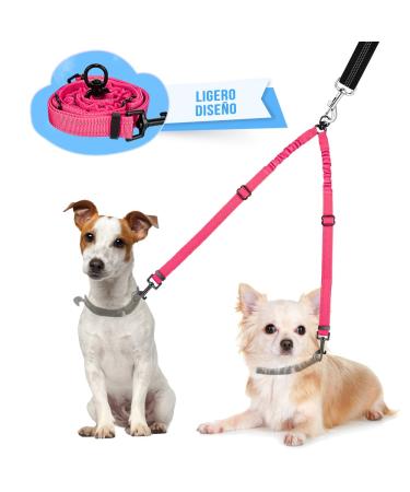 Slowton dogs linen for 2 dogs adjustable double linen for dogs 360 rotatable no complication dog leash splinters with reflective small (3-9 kg) pink