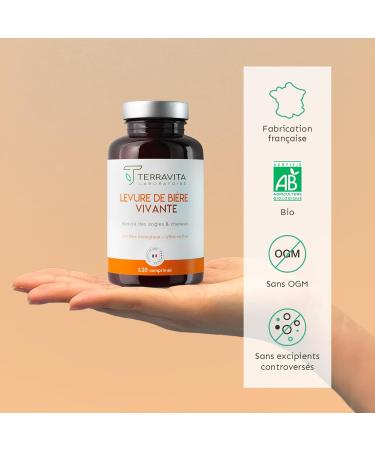 Organic Active Beer Yeast | Naturally Rich in Biotin Vitamins and Minerals | Hair Growth Strong Nails and Smooth Skin | Nano Ingredient Free | 120 Tablets | Made in France | Terravita - Buy Online on GoSupps.com