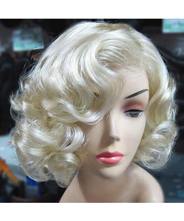 Tantako vintage short curly light blonde synthetic wig for women Halloween cosplay and daily costume with a wig cap (light blonde)