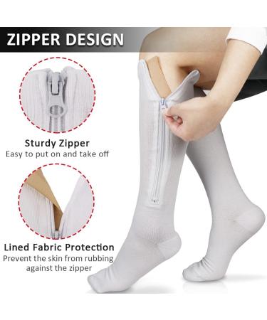 Ailaka Zipper Compression Socks 15-20 mmHg for Men Women | Closed Toe Support | Graduated Medical Varicose Veins Hosiery | Perfect for Athletics, Running, Flight Travel | Edema, Pregnancy Support | Small/Medium White - 1 Pair - Buy Online on GoSupps.com