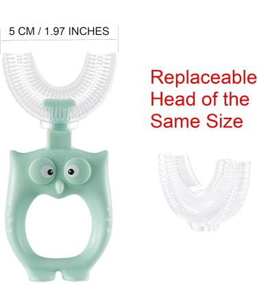 360 U-Shaped Toothbrush for Toddlers & Kids (Ages 2-8) - Eco-Friendly Green Owl 4 Heads & 7 Fun Stickers - Buy Online on GoSupps.com